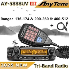 AnyTone AT-5888UV III Mobile Transceiver Tri-Band  With programming cable