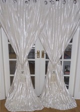 STUNNING ILIANA OYSTER VELVET CURTAINS 68 X 90 IN