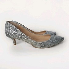 NWOT Jewel Badgley Mischka Lyla Silver Glitter Pointy toe Pumps Heels 9.5