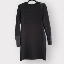 Nicole Miller Artelier Size 8 Black Long Sleeve Geometric Leather Trim Dress