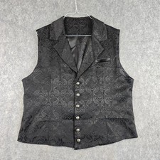 Gothic Steampunk Mens 2XL Black Brocade Damask Vest Renaissance Tuxedo Waistcoat
