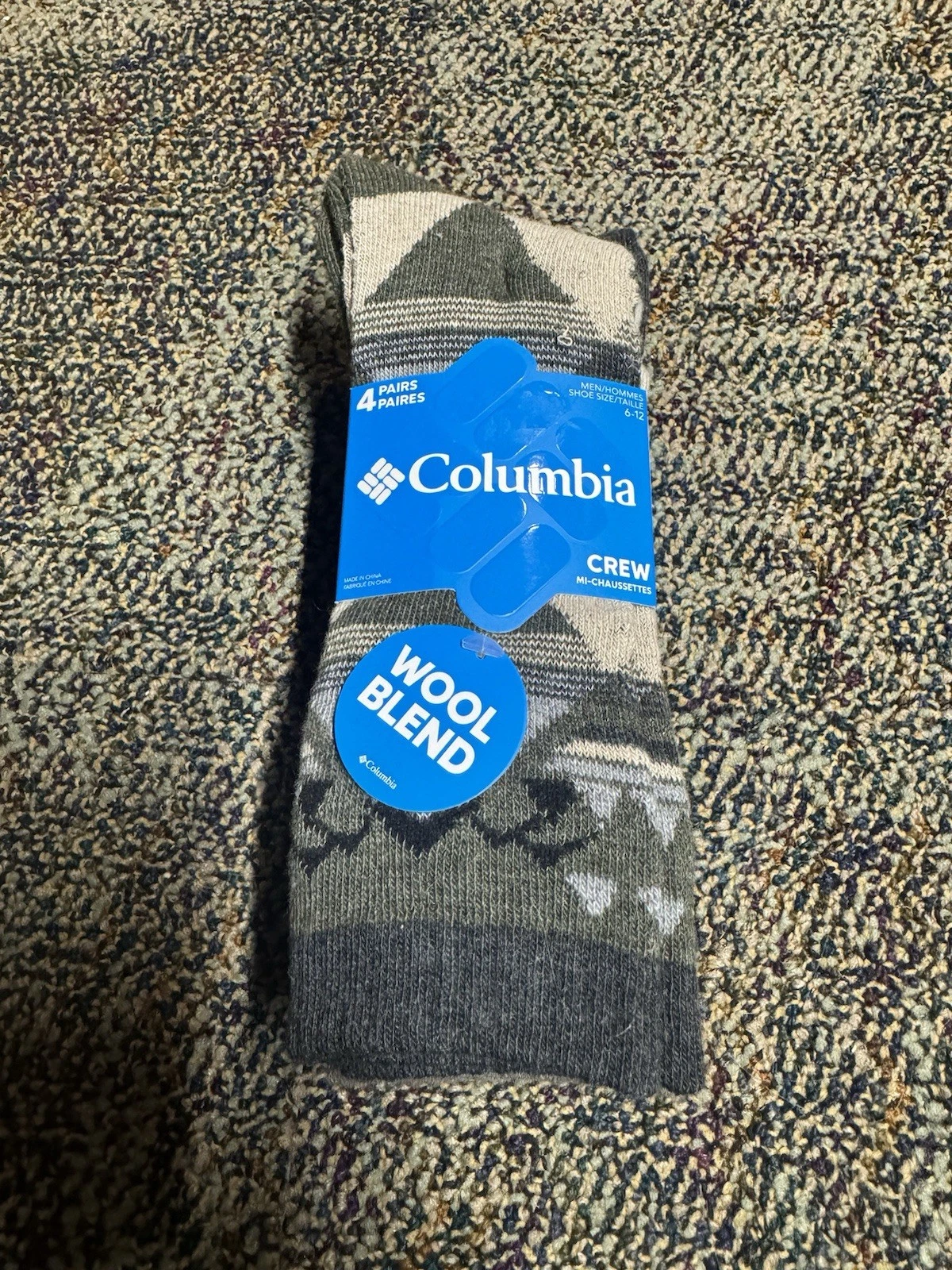 New Men's 4-Pack Columbia Crew Socks - Wool Blend Multi-Color - Size 6-12