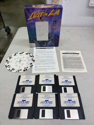 1991 Les Manley: Lost in L.A. Accolade RARE Big Box IBM 3 1/2'' Disks - READ!