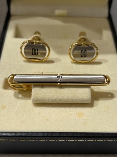 ALFRED DUNHILL Jewellery Moden Cufflink and Tie Clip set DD Logo w/box Used - Picture 2 of 24