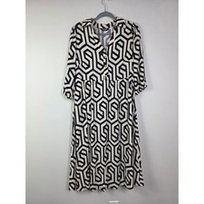 BloomChic Geometric Print Tiered Midi Dress Size US 10 Navy Cream Pockets