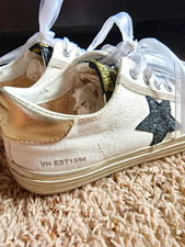 Vintage Havana Canvas Low-Top Glitter Star Ribbon Lace Sneakers White 6.5