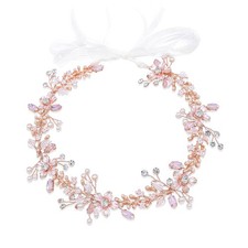 Rose Gold Bridal Headpiece Flower Leaf Hair Vine Pearl Rhinestone Headband