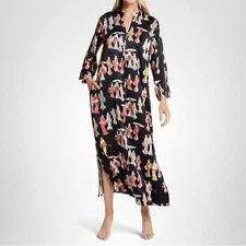 Natori Women’s Geisha- Printed Satin Caftan Length 52" in Size XL