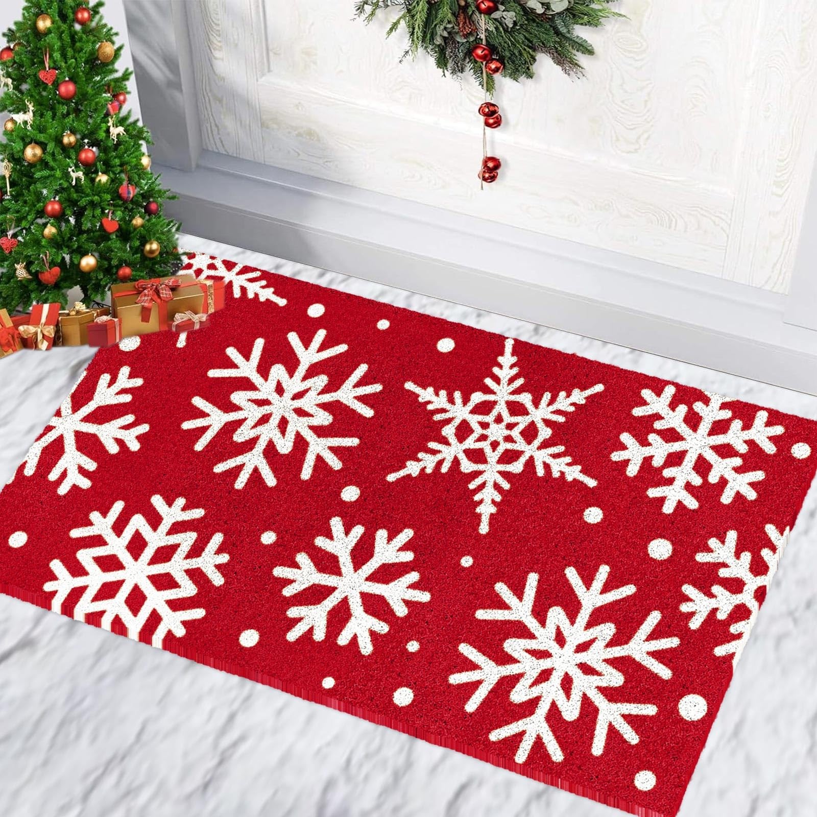 Christmas Door Mat 16.5 x 29 Inch Snowflake Coir Doormat Xmas Winter Welcome