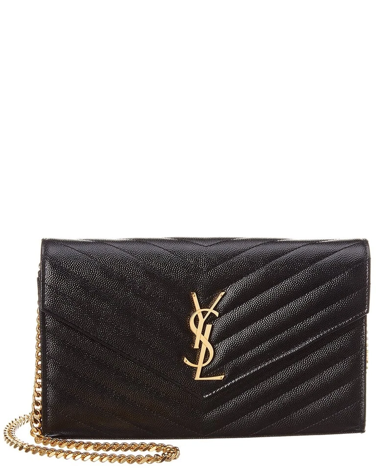 Cartera de cuero Saint Laurent con monograma grano de poudre con cadena para mujer negra Os