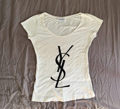 Authentic Vintage 2000s Saint Laurent Logo Women s Scoop Neck Real Y2K Tee