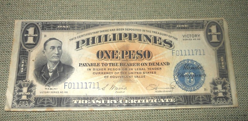 Philippine 1 Peso Silver Certificate - Victory Series (6 ones Serial Number)