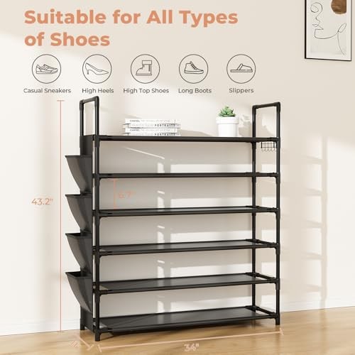 6 Ebenen Schuhregal, Schuh Organizer Aufbewahrung für 24-30 Paar Schuh und Stiefel, schwarz - Bild 3 von 6