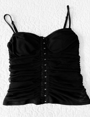 Moa Moa Black Mesh Ruched Bustier Corset Top Medium Support Size M