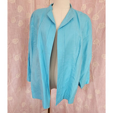 Chicos Core 100 Linen Corey Mandarin Open Jacket Turquoise 3/4 Sleeve XL 3