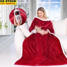Wearable Electric Heated Blanket W/ Sleeves & Foot Pockets Cozy Soft Comfort New
