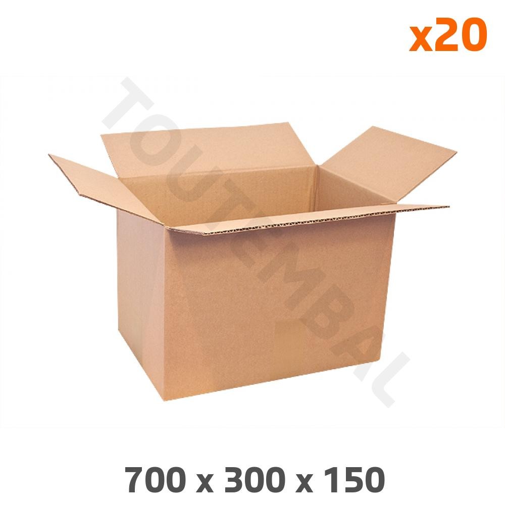 Caisse carton simple cannelure 700x300x150 mm pour emballage et expédition de colis par lot de 20