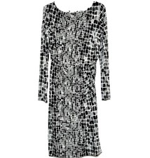 Lauren Ralph Lauren Ruched Sheath Dress Black Gray Geometric Size 10