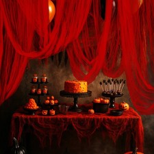 197'' x 85'' Halloween Creepy Cloth, Spooky Gauze Party Decoration, Red