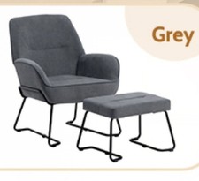 Lounge Chair Grey Velvet Armchair and Footstool Relax chair  GREY