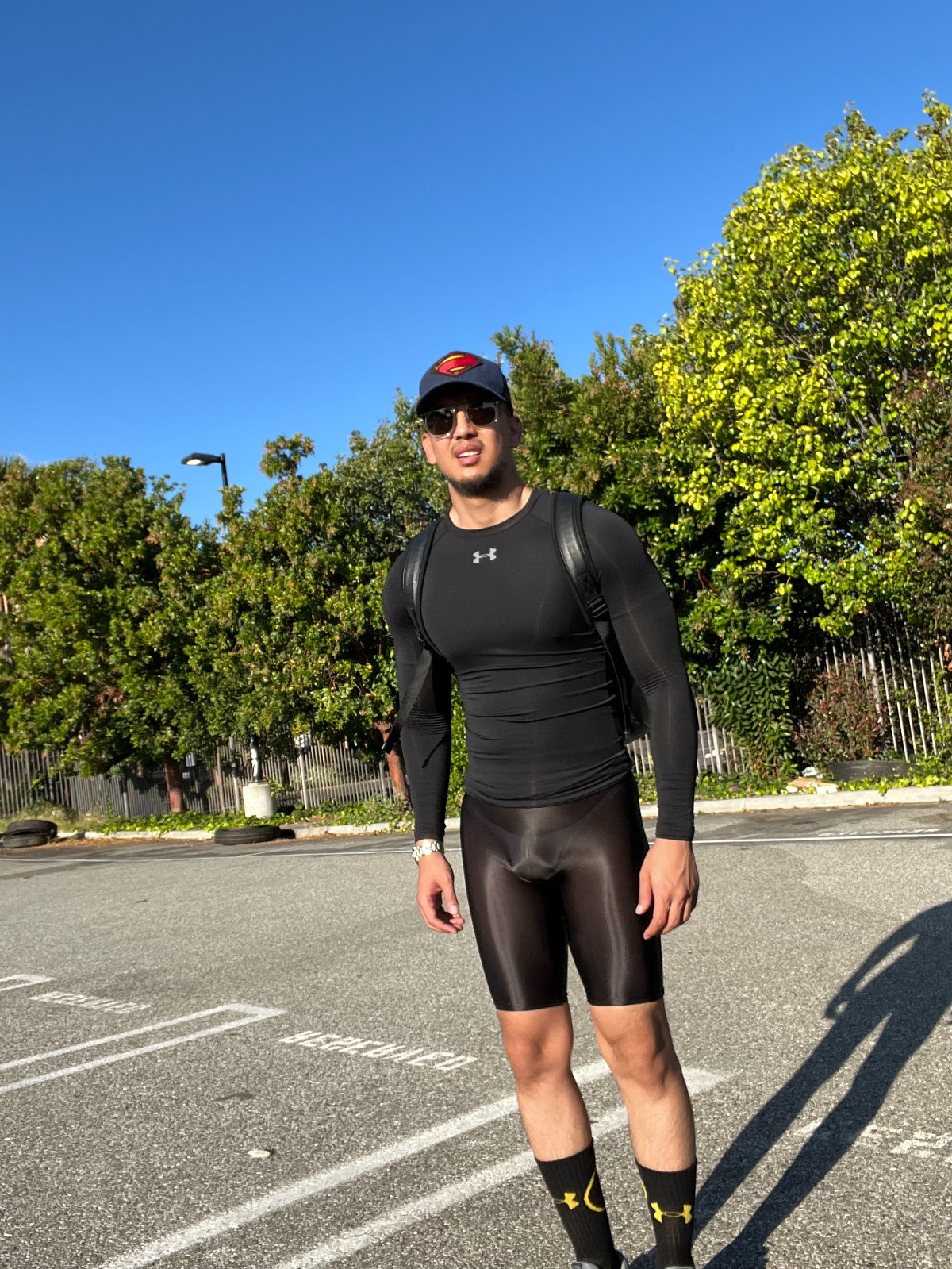 Men's Compression Shorts Shinny Sheer Tights Black Color NEW!!!