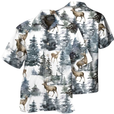 Deer Forest Blur Art Hawaiian Shirt Men, Casual Short Sleeve