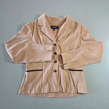 Studio I Womens Tan Button Front Blazer Jacket Brown Trim Size 8
