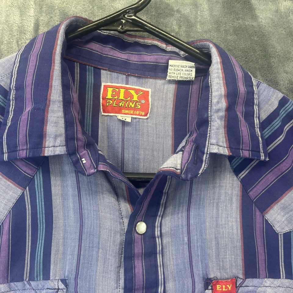 Camisa Corta Ely Plains Vintage Western Rayas Perla A Presión L Fly Landman Púrpura Foto 4 de 4