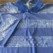 Adidas Men's Go-To Golf Short Sleeve Polo Shirt Paisley Print Blue Large NWT