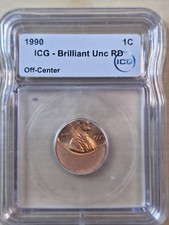 Mint-Error ICG Brilliant Unc RD 1990 Lincoln Memorial Cent Off-Center 50%+