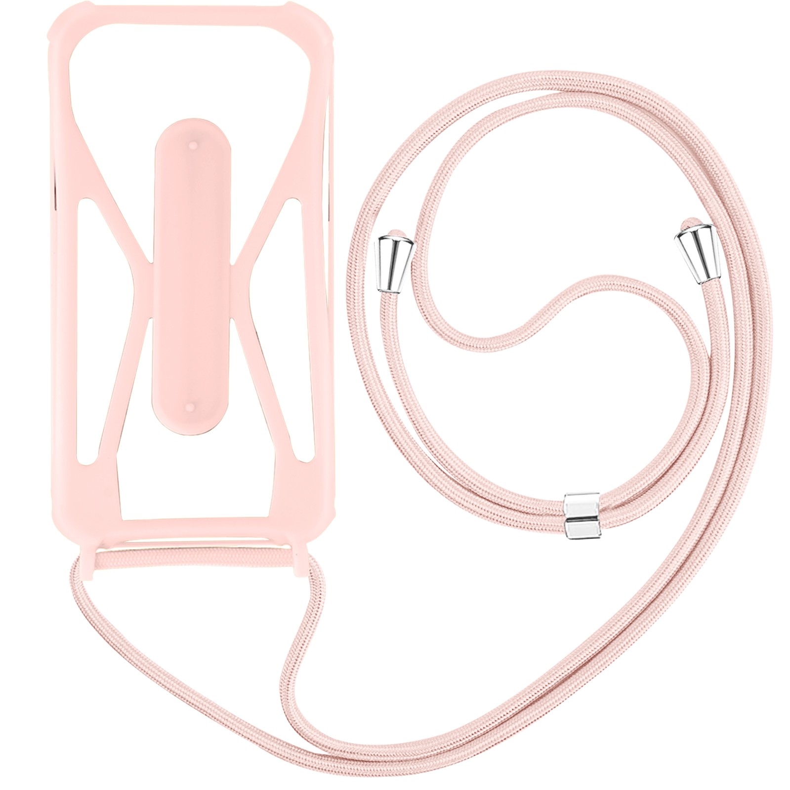 Étui universel silicone lanière smartphone coins pare-chocs béquille rose antichoc