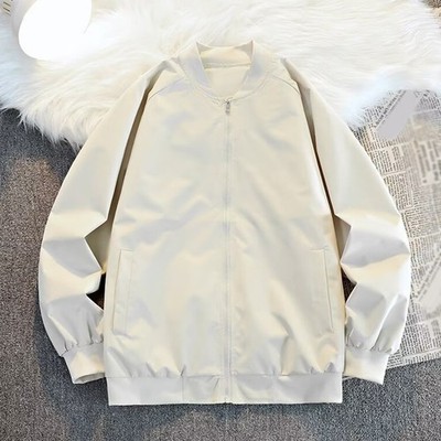 Herren Lockere Passform Reißverschluss Jacke Einfarbig Baseball Oberbekleidung Übergröße Mantel