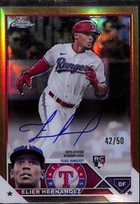 2023 Topps Chrome Gold Refractor Elier Hernandez AUTO RC RA-HER TX Rangers /50