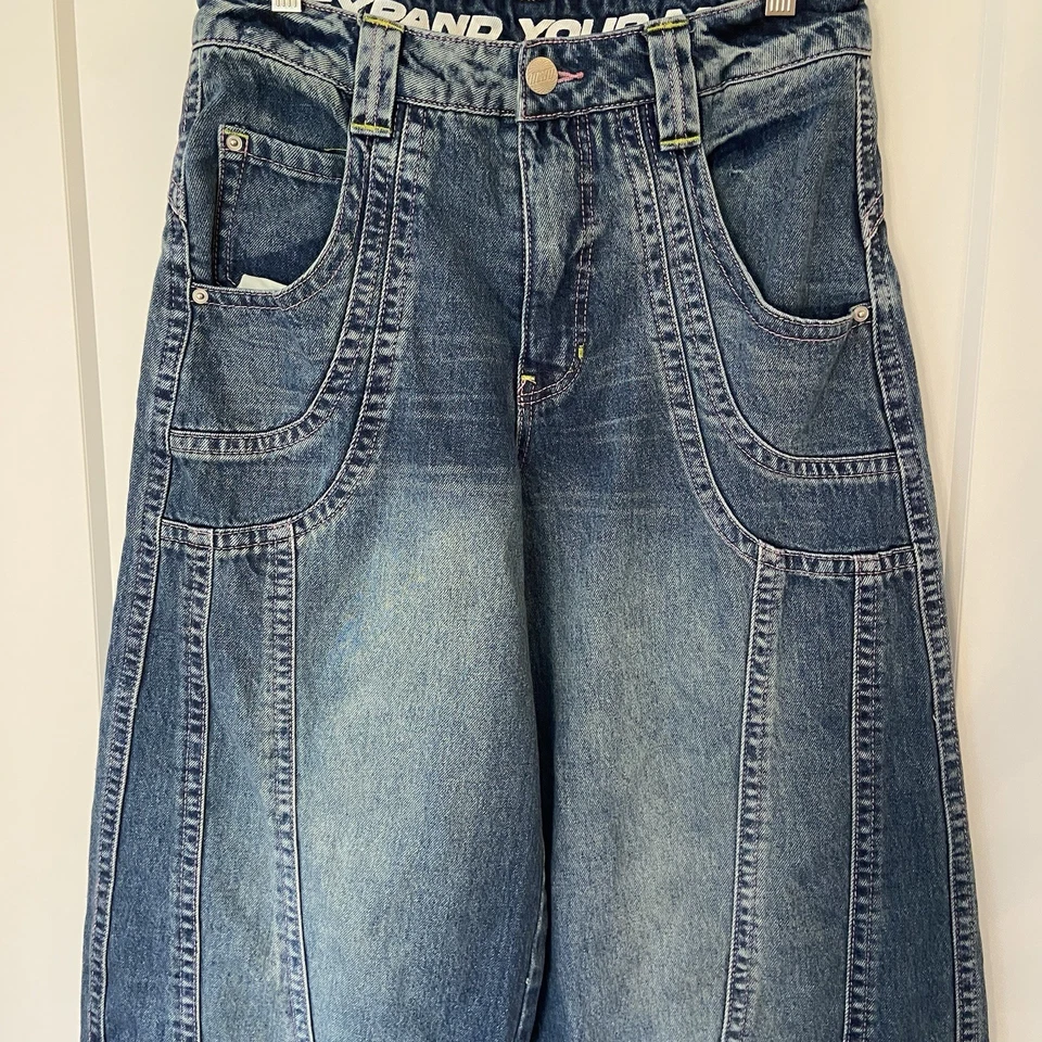 Vintage Y2K Analog Wide Leg Jeans Baggy Denim Star Logo 2000s Size 8 (30X32) - Image 2 of 4