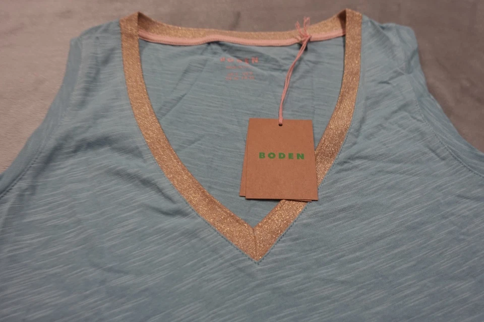 Chaleco Boden para mujer talla 0 azul suave con ribete metálico cuello en V nuevo con etiquetas Foto 2 de 4