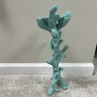 Coastal Coral Candle Holder Turquoise Resin Beach Decor 12” Tall Nautical Accent — photo 5