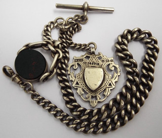 BEAUTFUL HEAVY 47g ENGLISH ANTIQUE 1928 SOLID STERLING SILVER ALBERT WATCH CHAIN