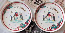 Set of 2 Cath Kidston Penguin Festive Party Animals Side Plates CHRISTMAS 20 CM