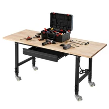 VEVOR Adjustable Workbench 60 x 24 in Wood Workbench with Drawer & Power Outlets