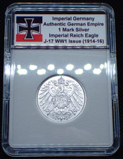 Imperial Germany Silver *1914-G* WW1 1 Mark Eagle Coin Rare Empire in Case J.17