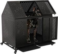 44'' Indestructible Heavy Duty Dog Crate Cage Kennel for Large Dogs with Wheels