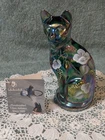Rare Fenton Stylist 5" Cat In Carnival Glass Hand Painted Signed By T.Kelly