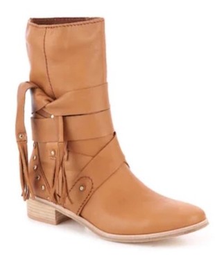 See By Chloe Dakar Wrap Tie Heeled Boot Lt Brown Leather Sz 8 EU 37.5