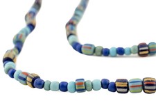 Medley of Blue Java Glass Beads 4-6mm Indonesia Cylinder 28 Inch Strand