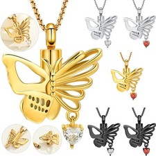 Butterfly Small Heart Urn Pendant Memory Necklace for Ashes Memorial Jewelry