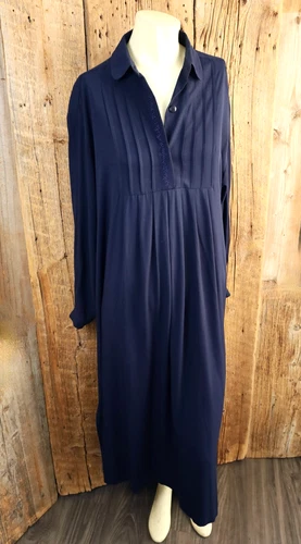 Vintage Laura Ashley Dark Blue Loose Fitting Shirt Dress Size 8