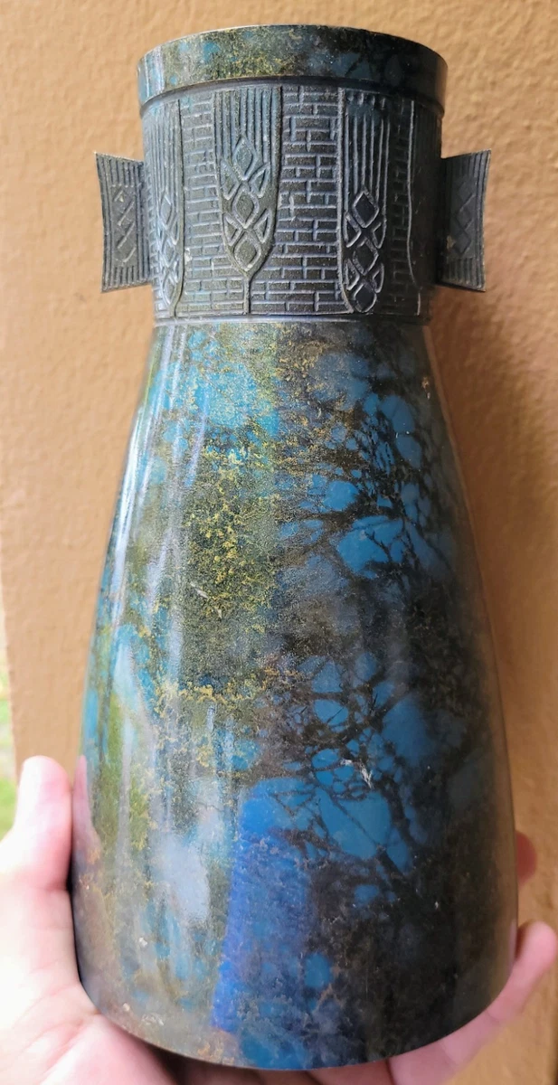 古董 花瓶 古銅製 大正～昭和期】銅製 鶴首一輪挿し花器｜高さ21cm｜茶銅色／シンプルで