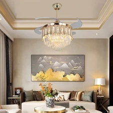 42" 6 Speed Ceiling Fan with Light LED Crystal Chandelier LED Light with Remote