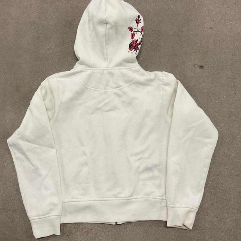 Y2K белый красный Fox Ed Hardy стиль молнии толстовка с капюшоном череп толпа роза женщин размер большой - Изображение 4 из 4