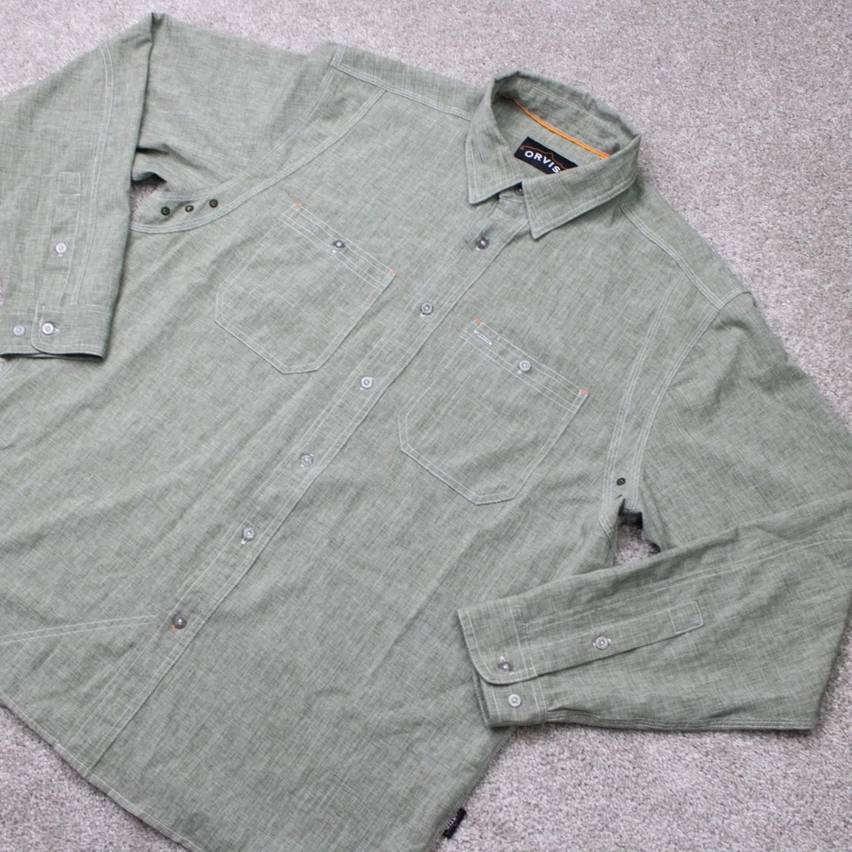 Camisa Orvis Tech Para Hombre Grande Verde Cambray Trabajo Trucha Ruga Ventilada L/S Abotonada Foto 4 de 4
